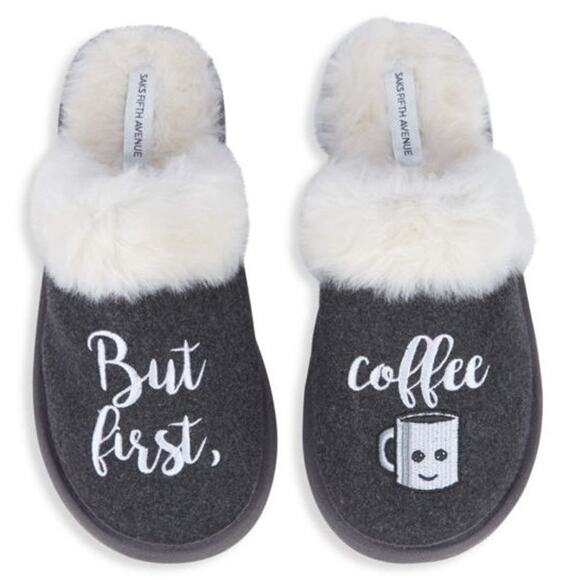 Saks Fifth  Avenue Coffee First Faux Fur Slippers - Picture 1 of 10